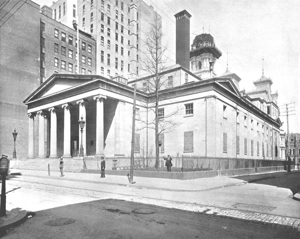 The second Philadelphia Mint, a grand white building with Greek Revival columns.